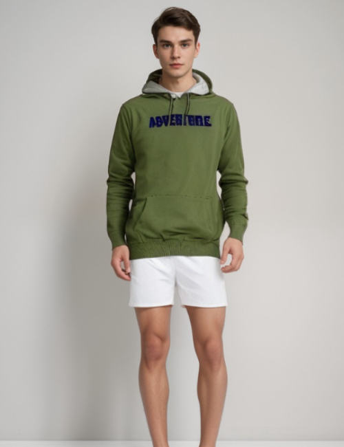 Men’s Olive Green Embroidered Hoodie