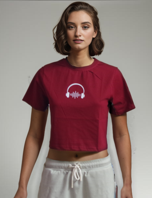 Maroon Walkman Printed Crop Top