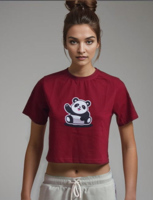 Maroon Panda Printed Crop Top