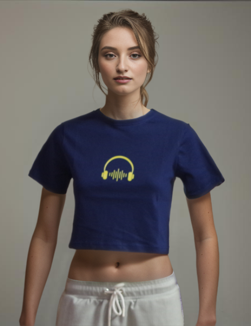 Navy Walkman Printed Crop Top