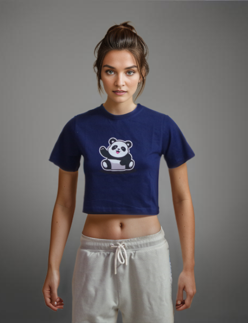 Navy Panda Printed Crop Top