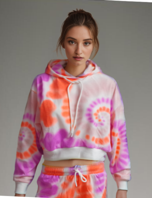 Tie-Dye Crop Top Down-Shoulder Hoodie