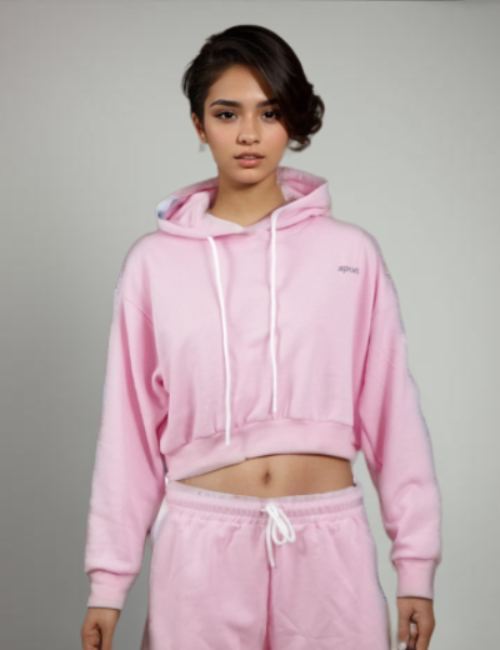 Women’s Pink Crop Top Down-Shoulder Hoodie