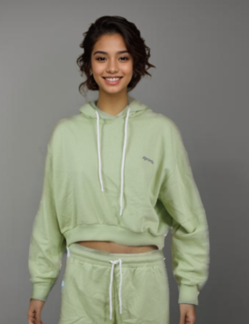 Pistachio Crop Top Down-Shoulder Hoodie