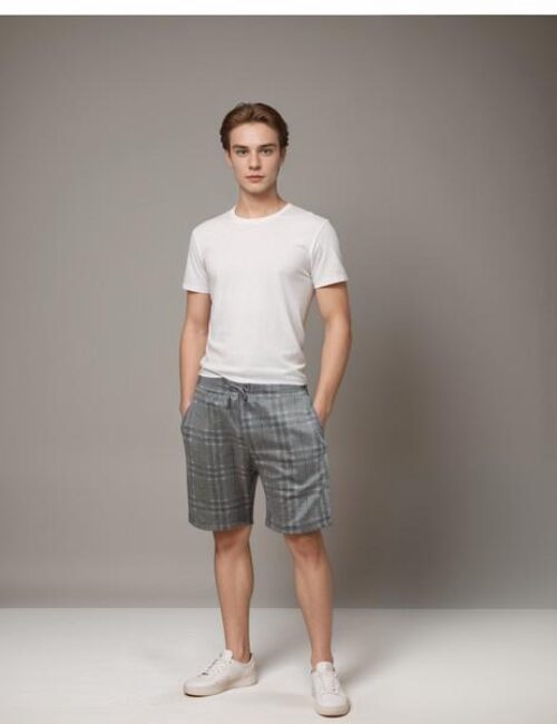 Grey Checked Shorts with Zip