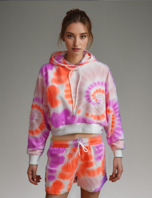 Multi-Color Tie-Dye Crop Top Hoodie Co-ords