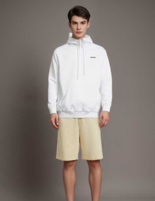 White Drop Shoulder Hoodie for Men